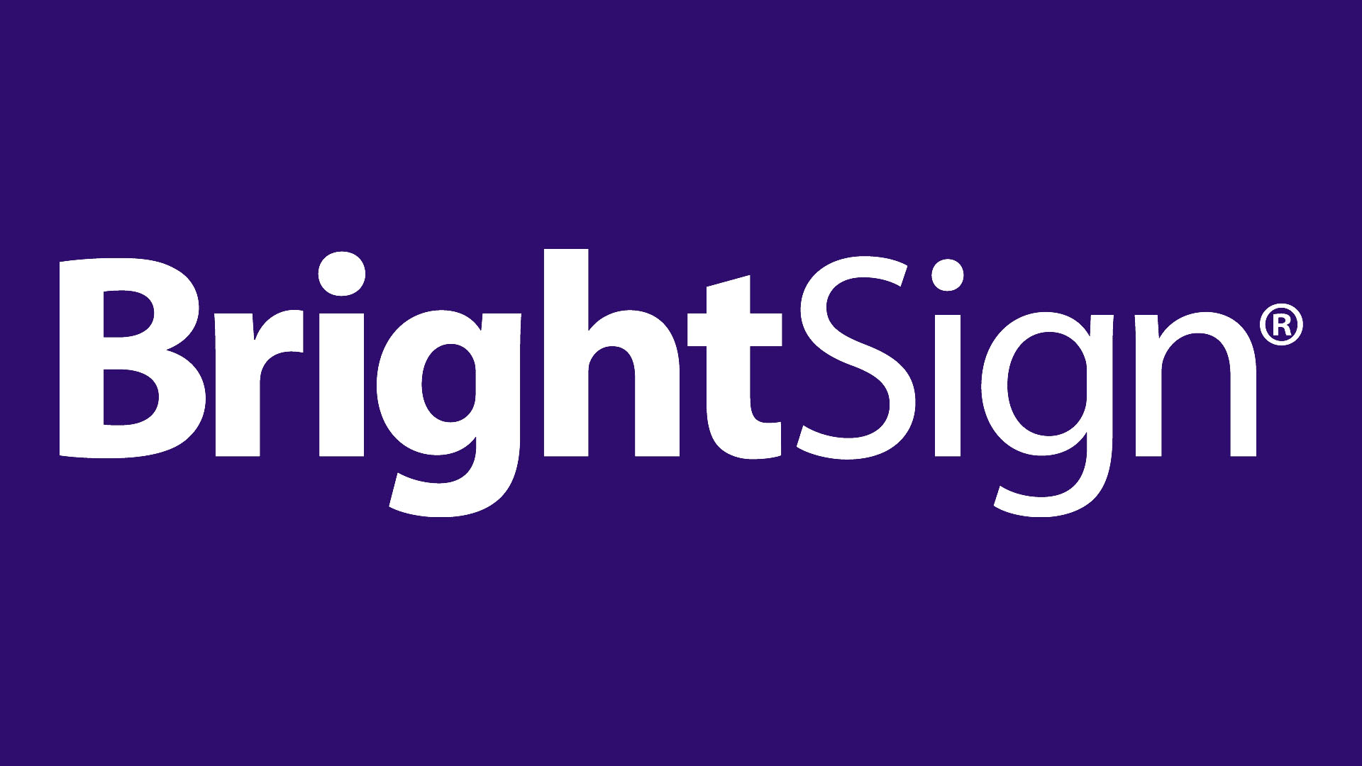 Logo of BrightSign with bold white text on a deep purple background.