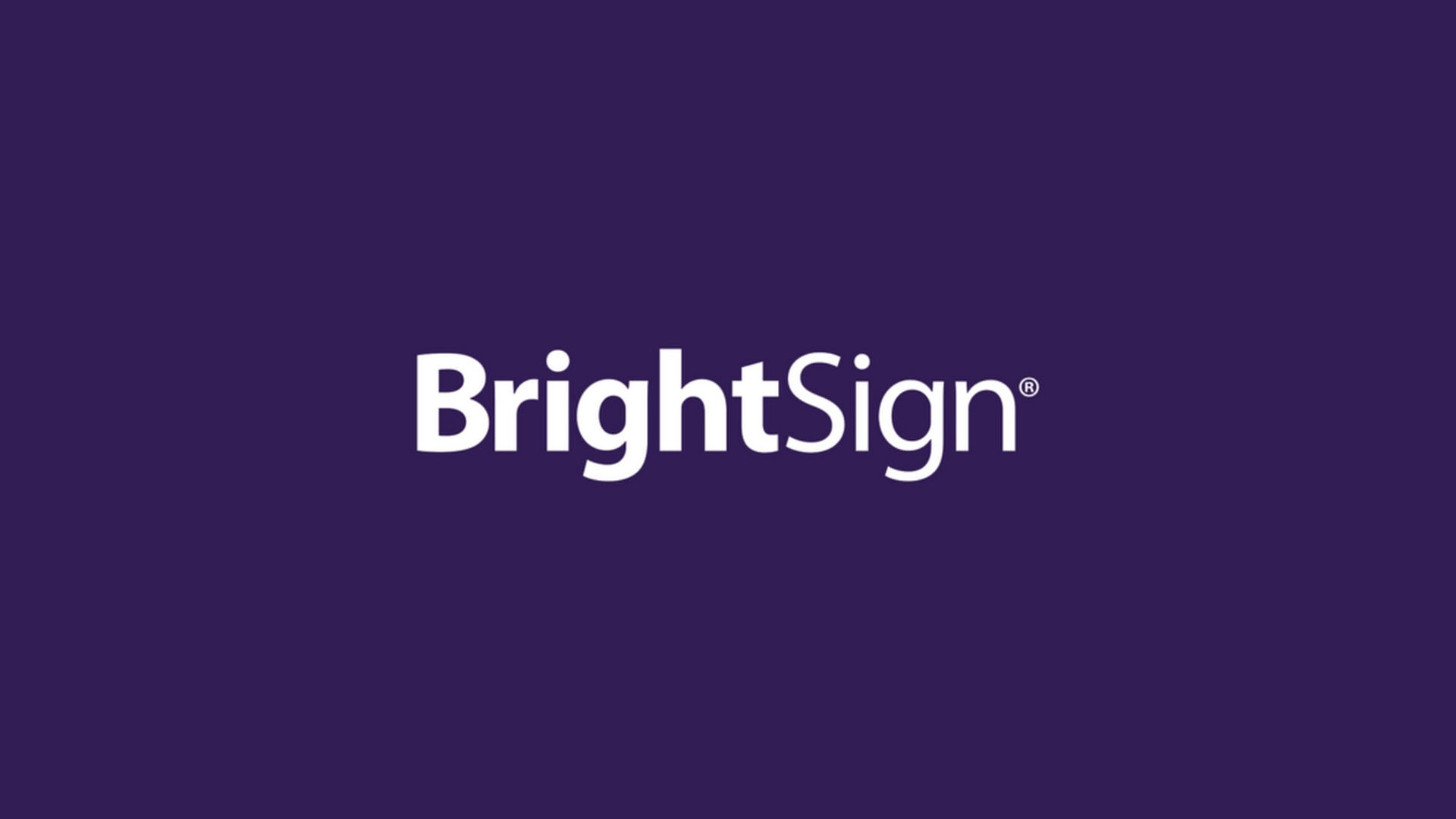 Logo of BrightSign with bold white text on a deep purple background.
