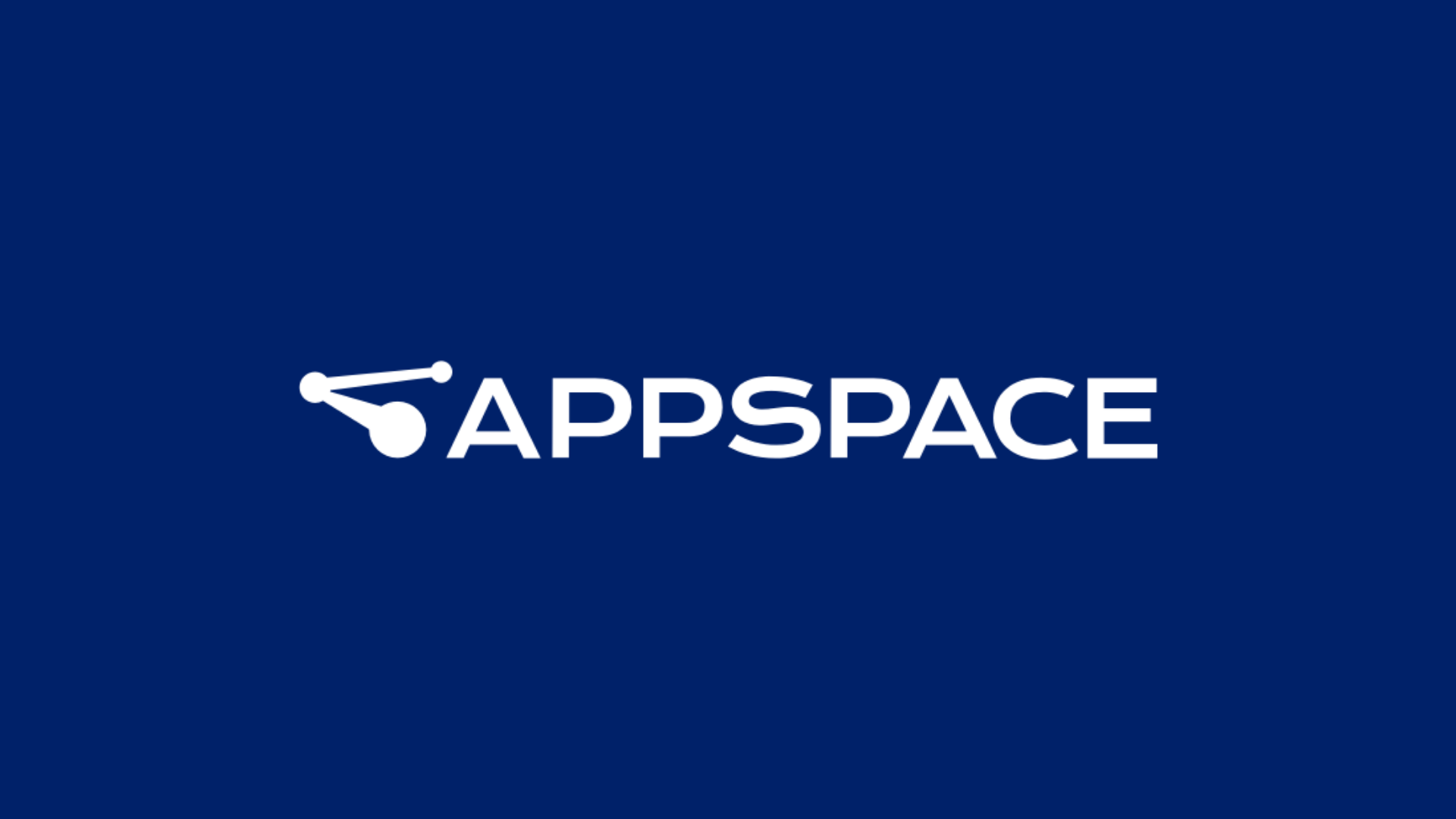 Blue background with the word APPSPACE written in white, using bold, modern lettering. To the left of the text is a stylized logo resembling a network or nodes connected by lines.