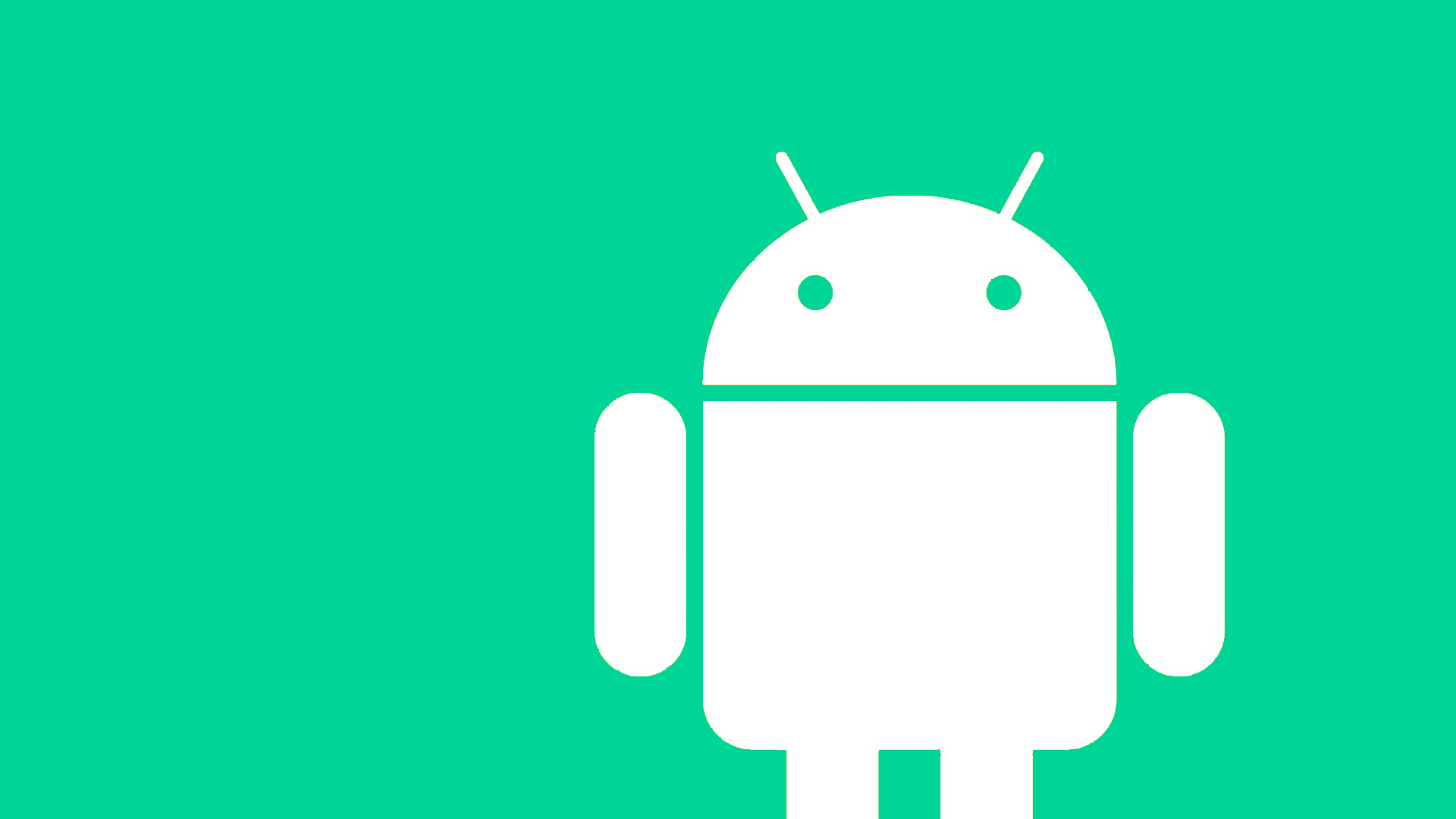 White Android robot logo on a bright green background. The robot has a simple, rounded design with antennae and is positioned towards the right side of the image.