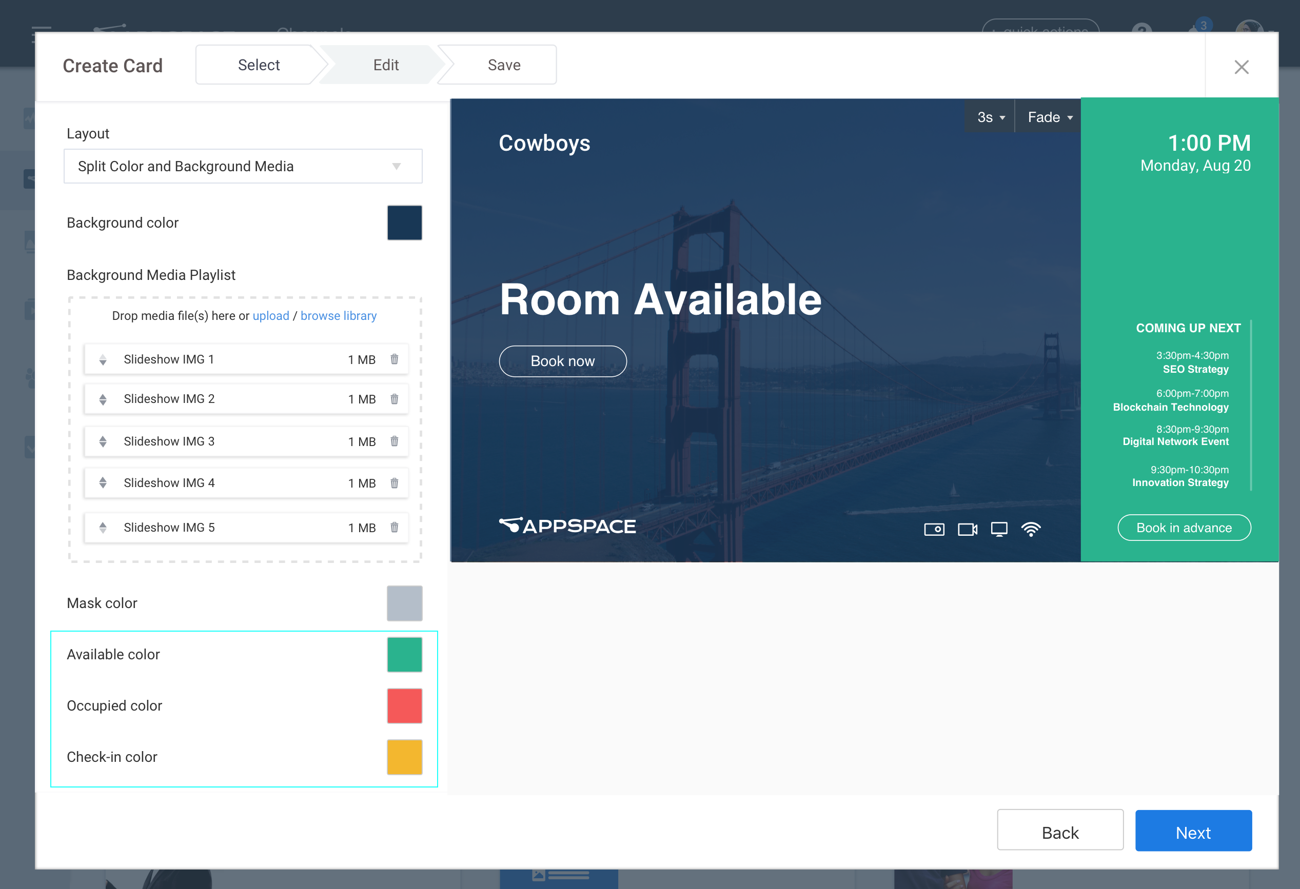 room scheduling appspace status colors
