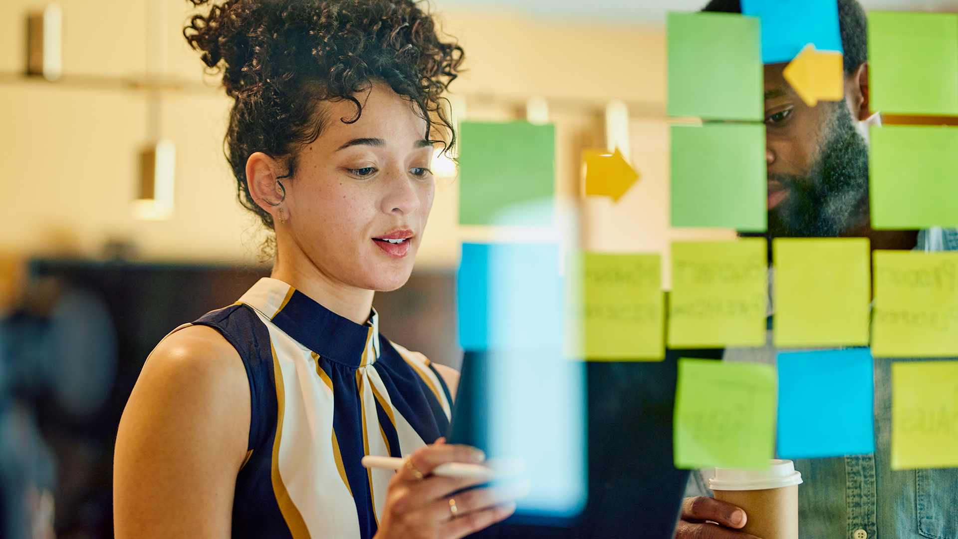 Person looking at post-its