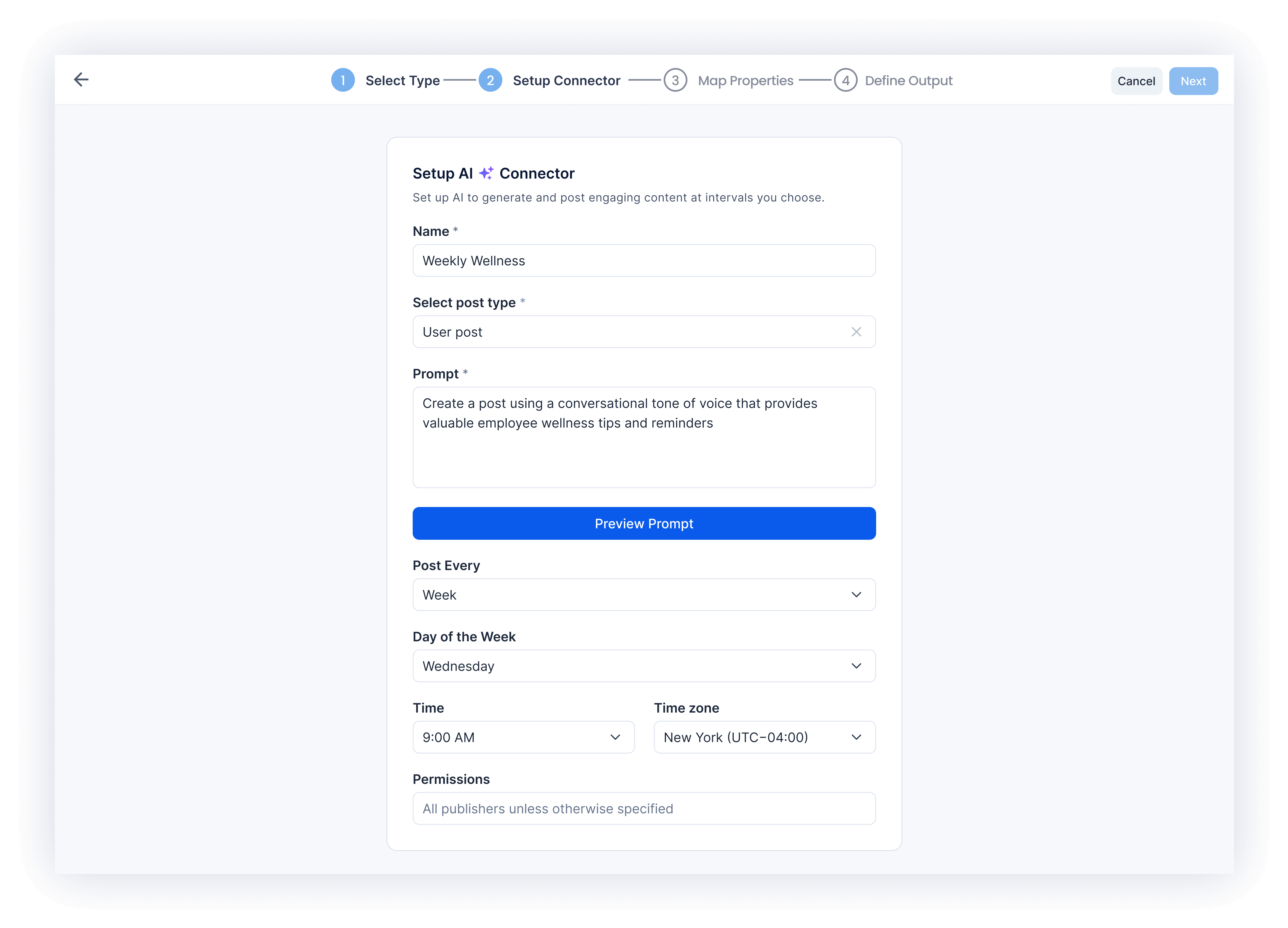 Generate and publish recurring content with our ai connector