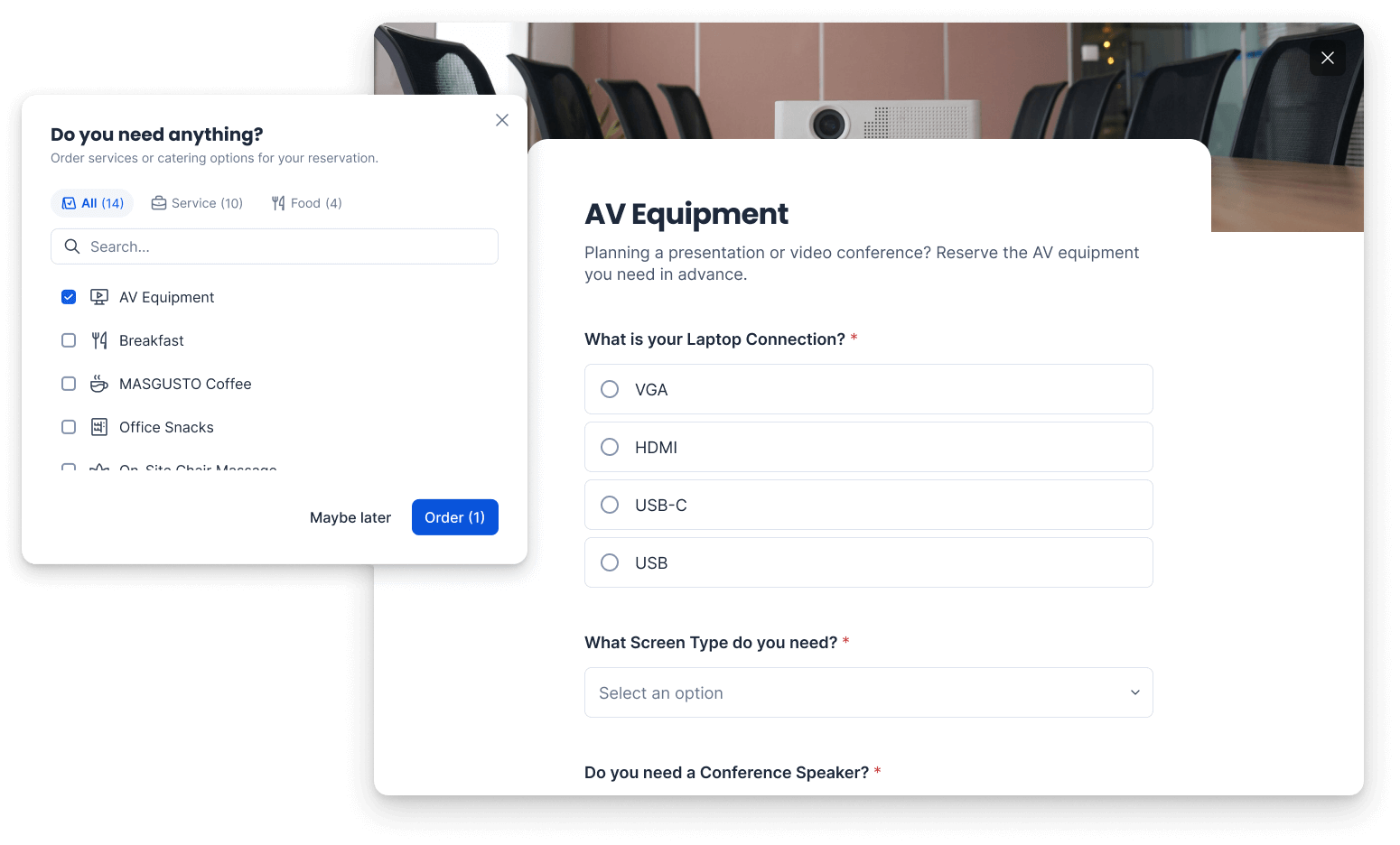 Expanding Reservation Services functionality to include support for room configuration and AV requests.