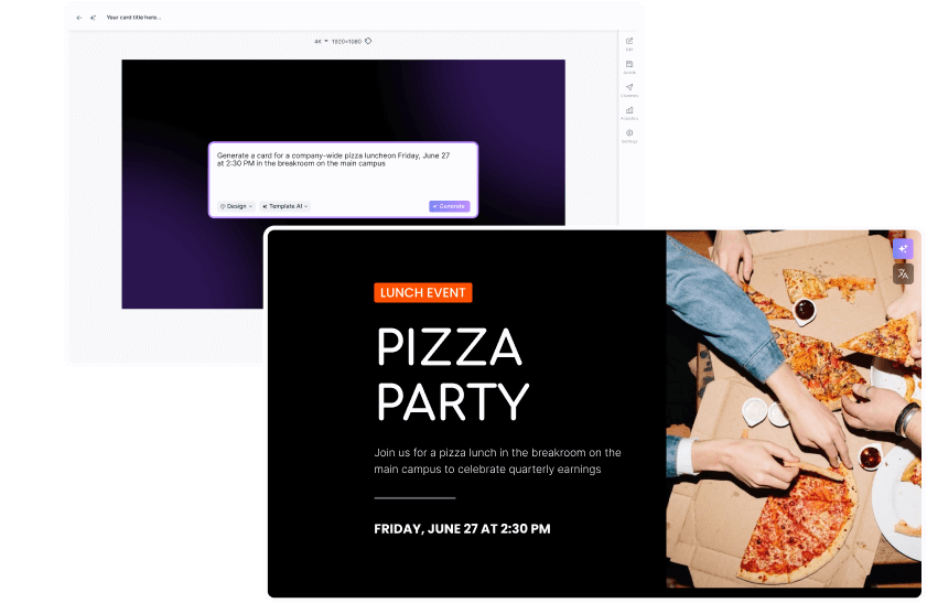 Digital sign showing custom message for a lunch event.