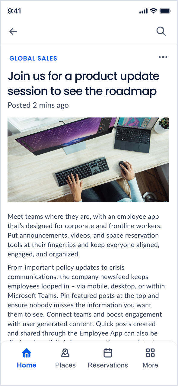 Employee using mobile app to view content