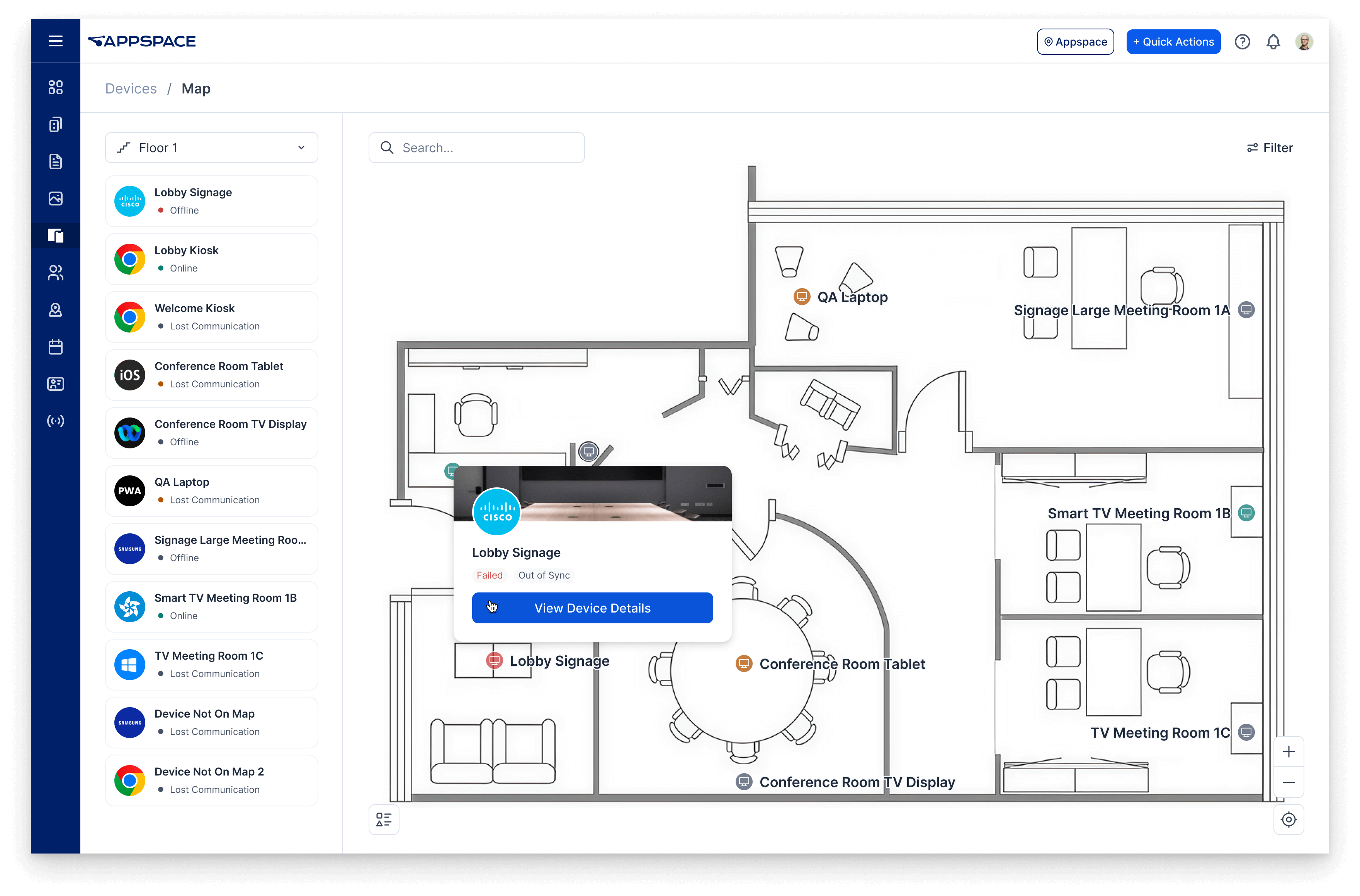 You can now visualize your entire device network on an interactive map, down to the floor level with our new device map view. 