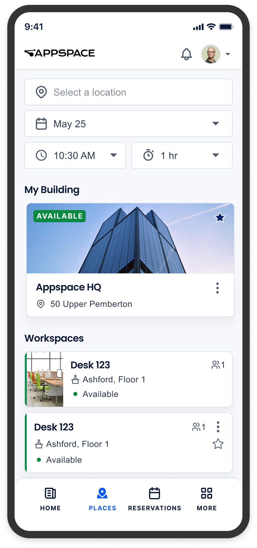 Mobile app screen desk booking