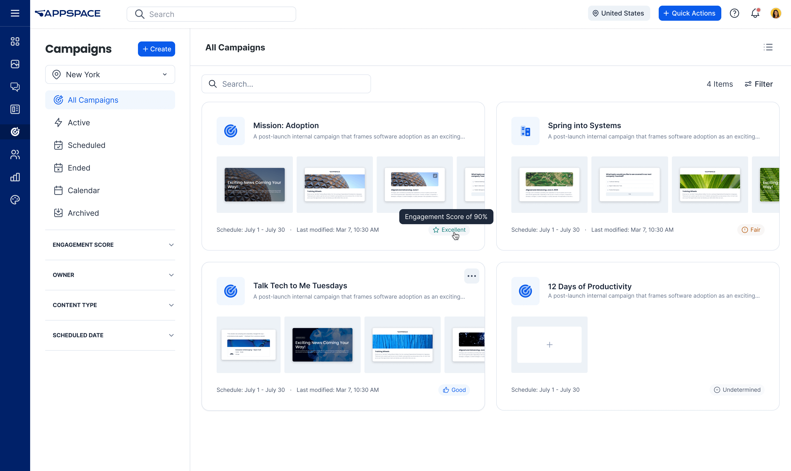 Manage and measure your internal communication initiatives with Campaigns. 