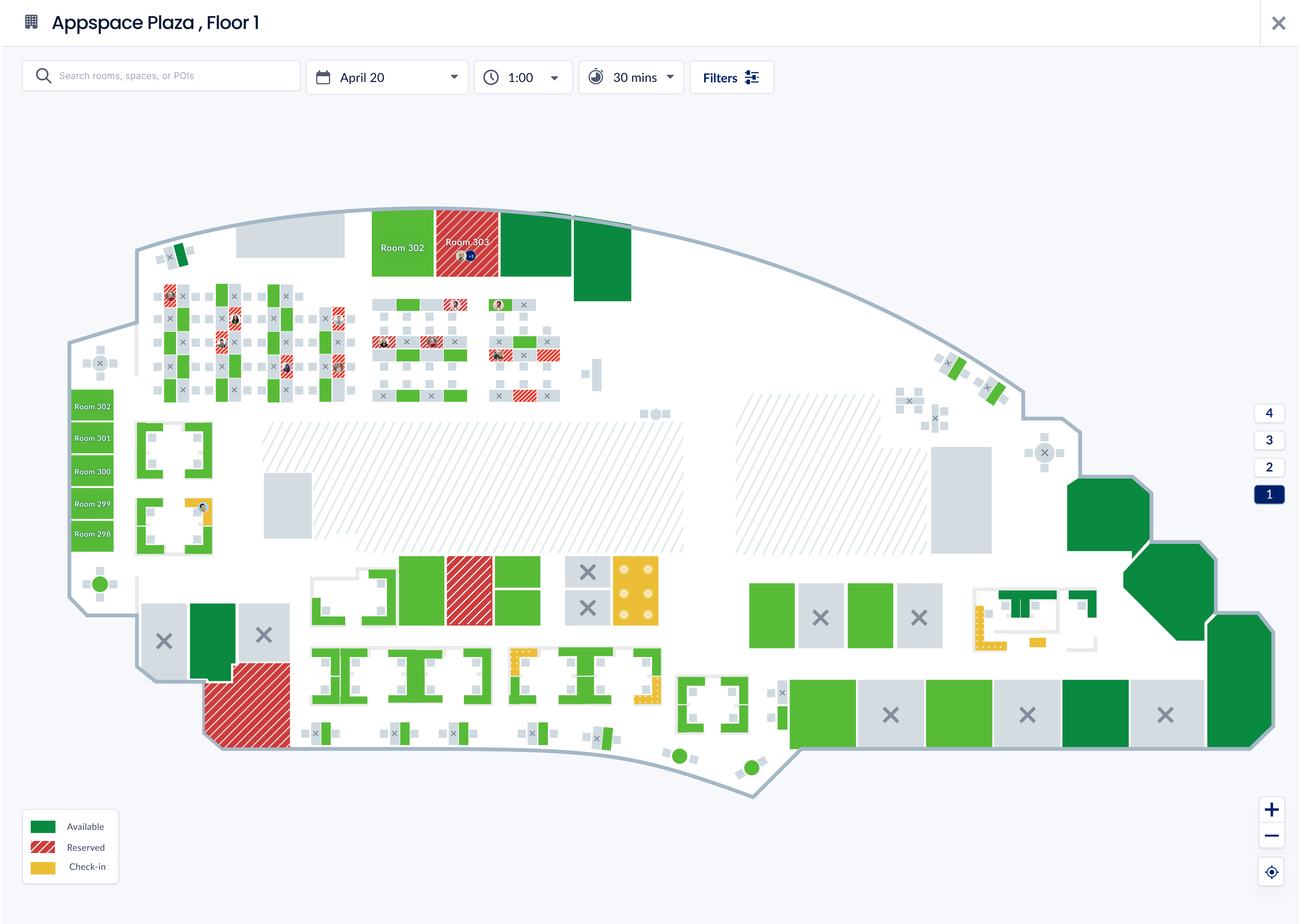 interactive floor plan showing available and occupied spaces