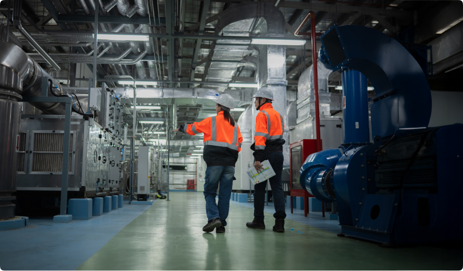 Warehouse interior with professionals