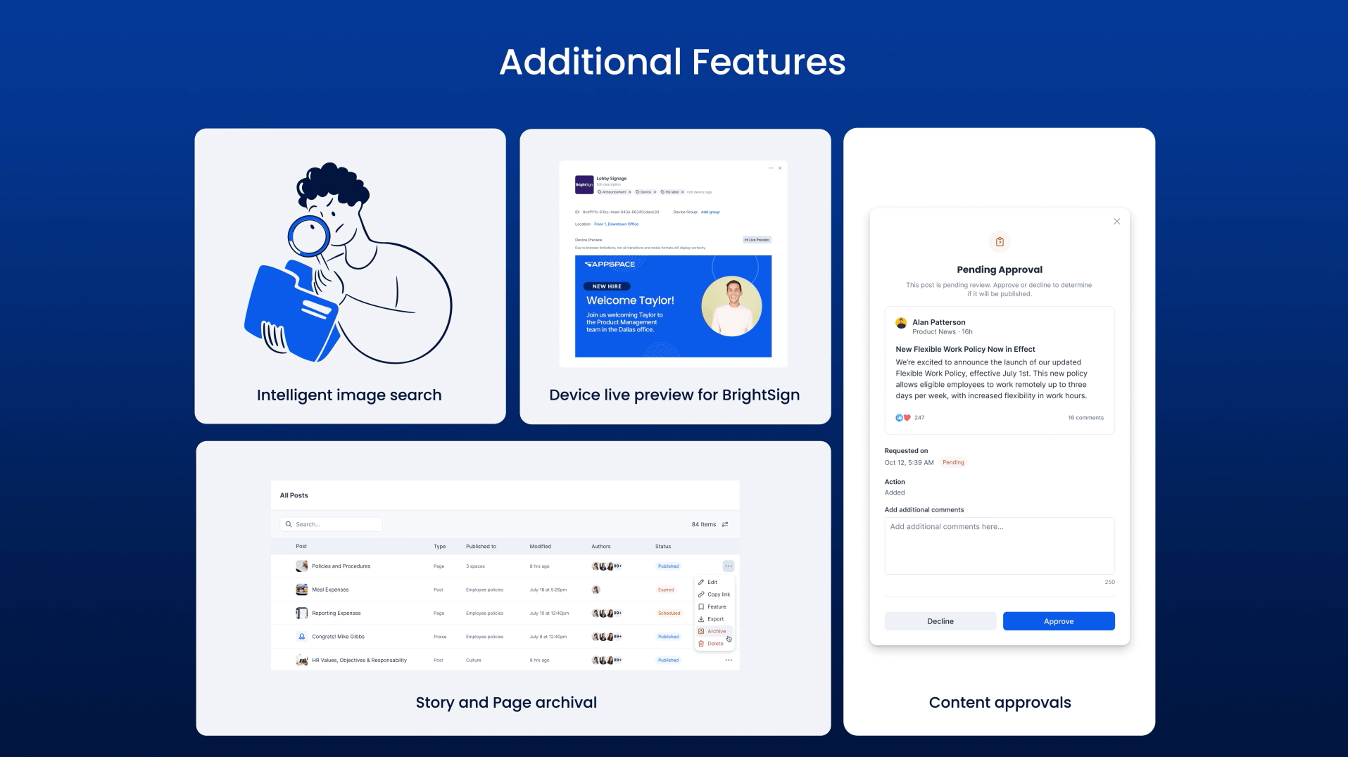 Additional features dashboard - Intelligent image search, Device live preview