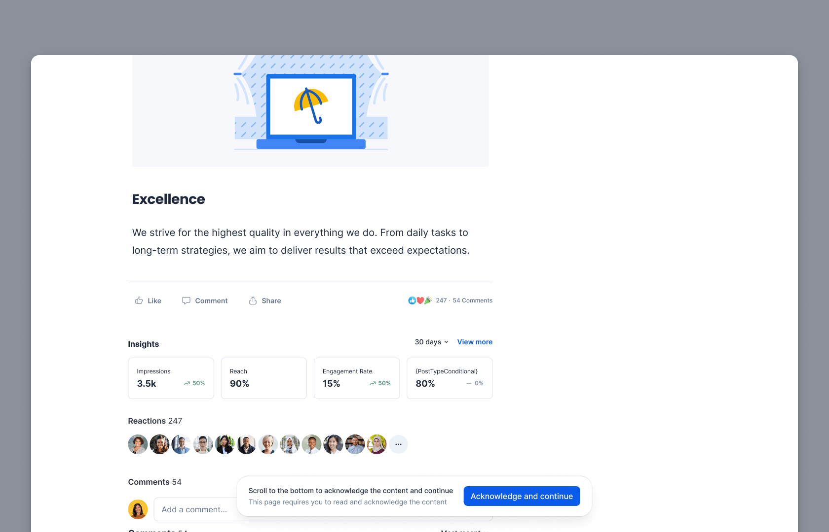 Dashboard view of Acknowledge enabled | Appspace