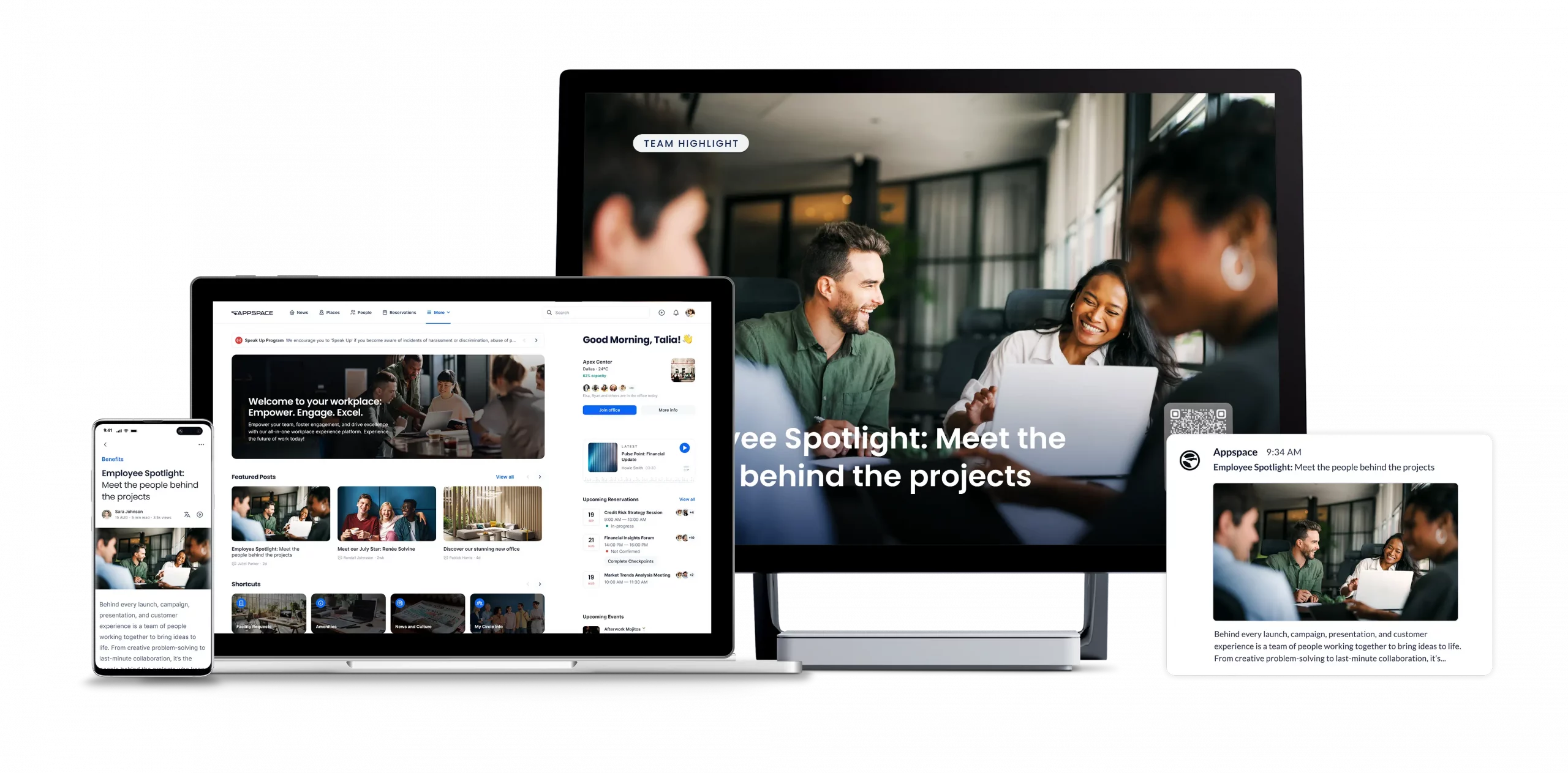 Various devices showcasing Appspace's Workplace Experience Platform.