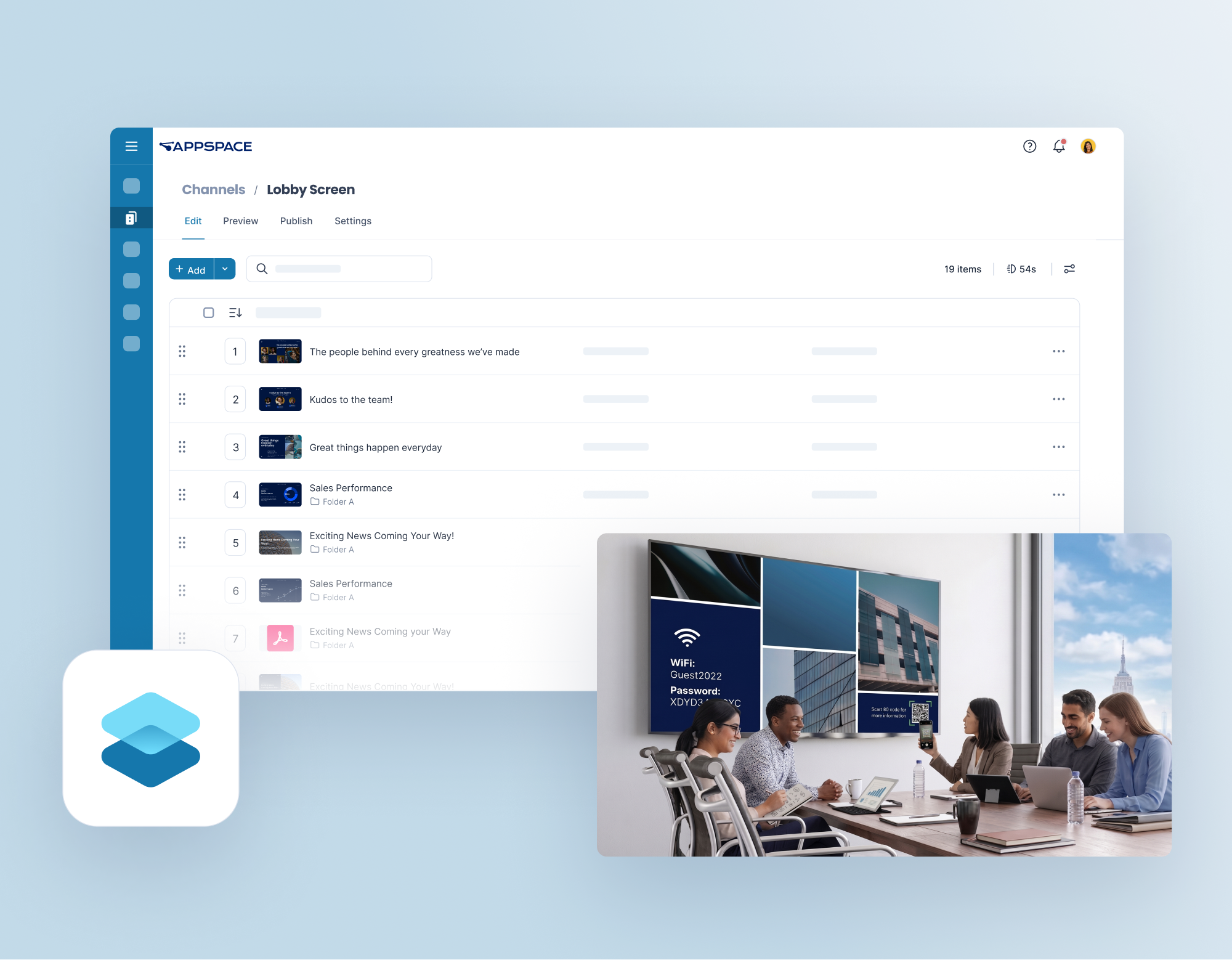 Appspace communications and HR interface, view 1